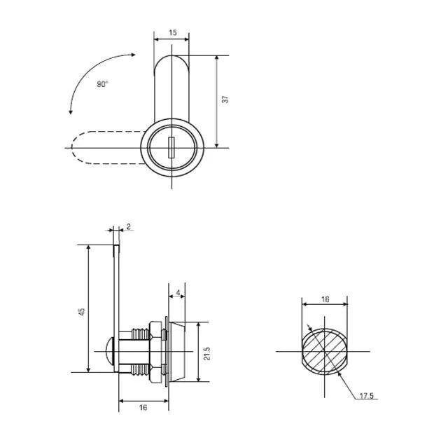 Замок почтовый 16 мм 90°