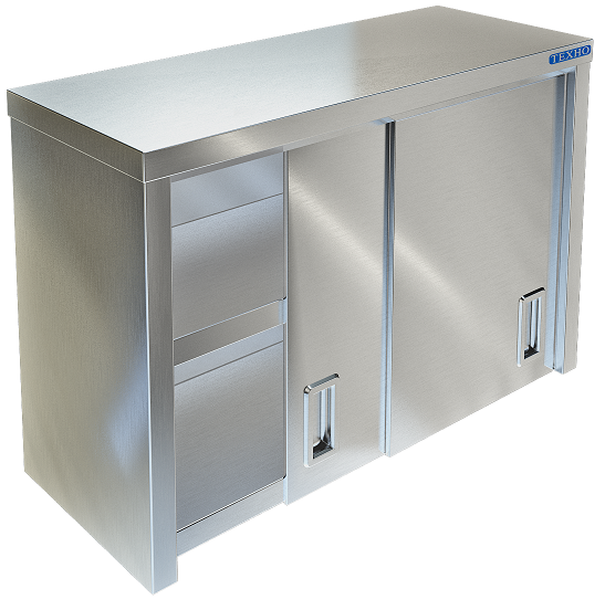 Фото - полка-шкаф для кухни с дверками из нержавейки пн-122/1100 (1100x350x600 мм)
